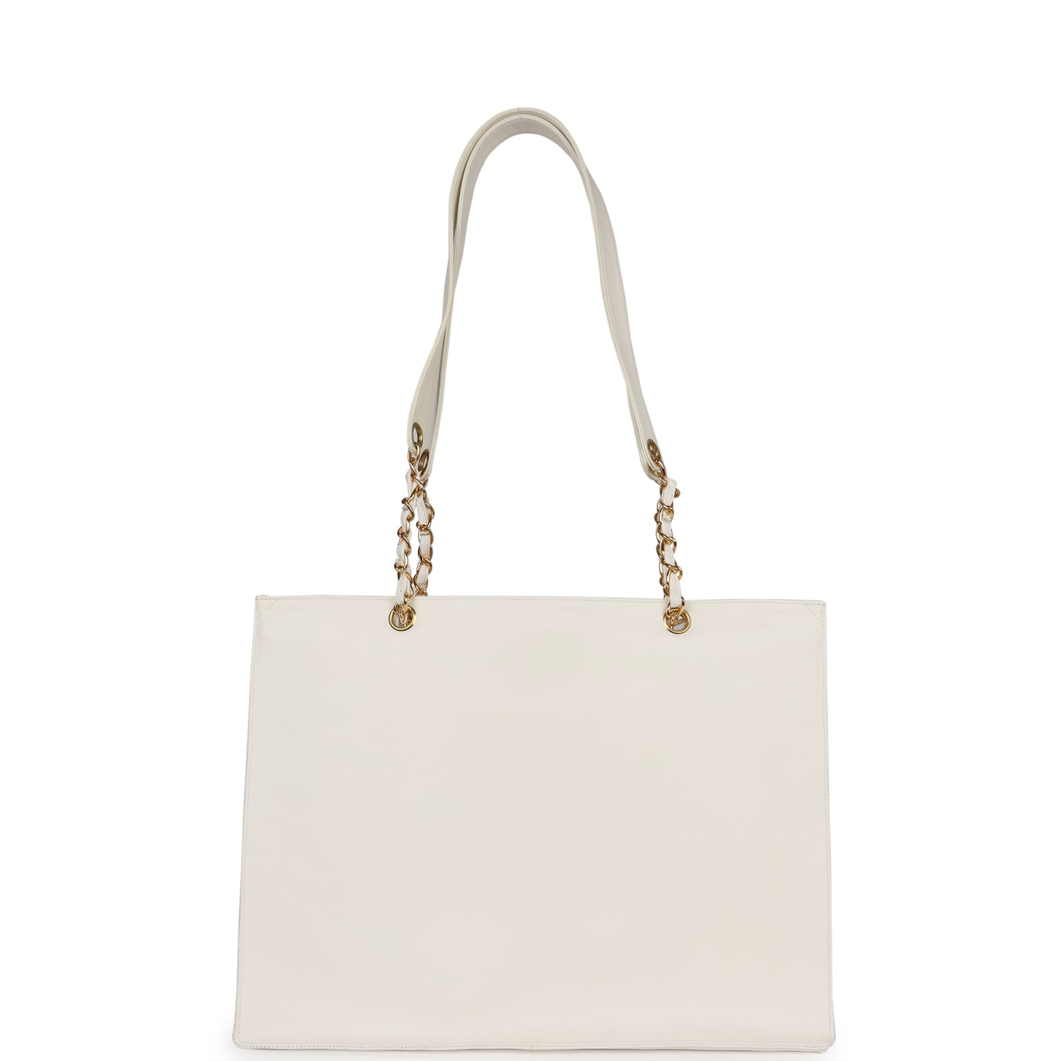 Chanel Vintage CC Chain Shopping Tote Bag White Caviar Gold Hardware