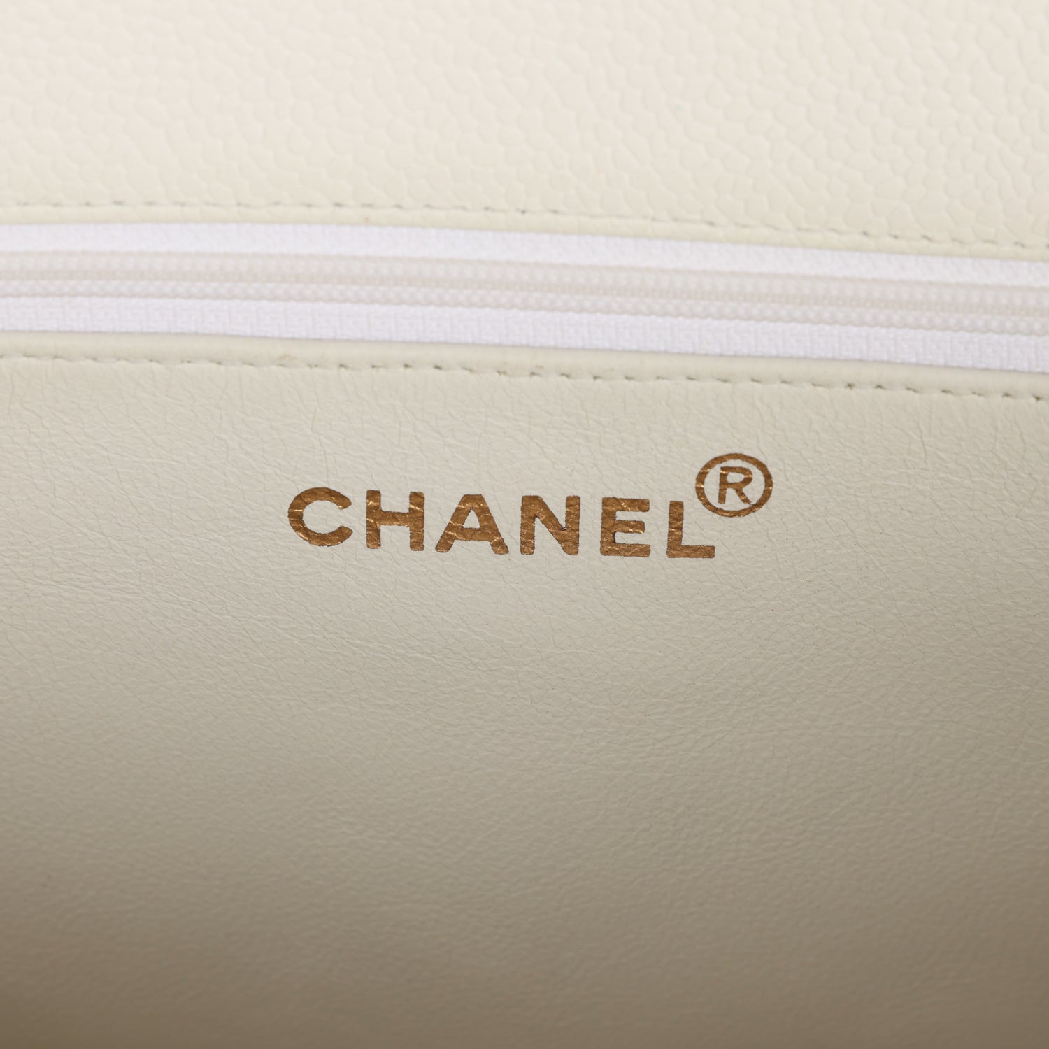 Chanel Vintage CC Chain Shopping Tote Bag White Caviar Gold Hardware