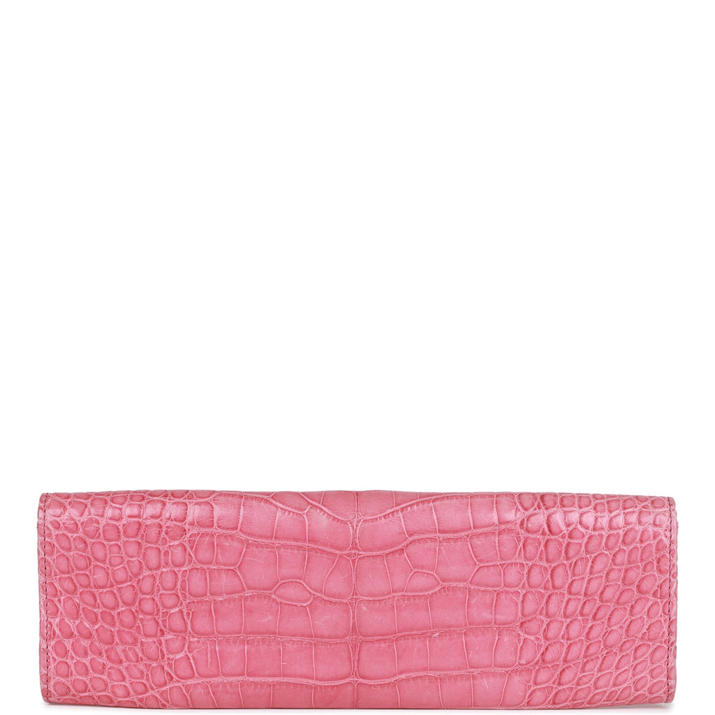 Chanel Vintage Chain Envelope Evening Clutch Bag Pink Crocodile Gold Hardware