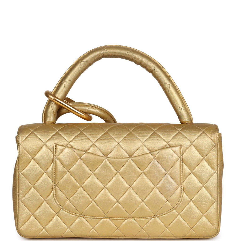 Chanel Vintage Kelly Parent and Child Flap Bag Set Gold Metallic Lambskin Gold Hardware