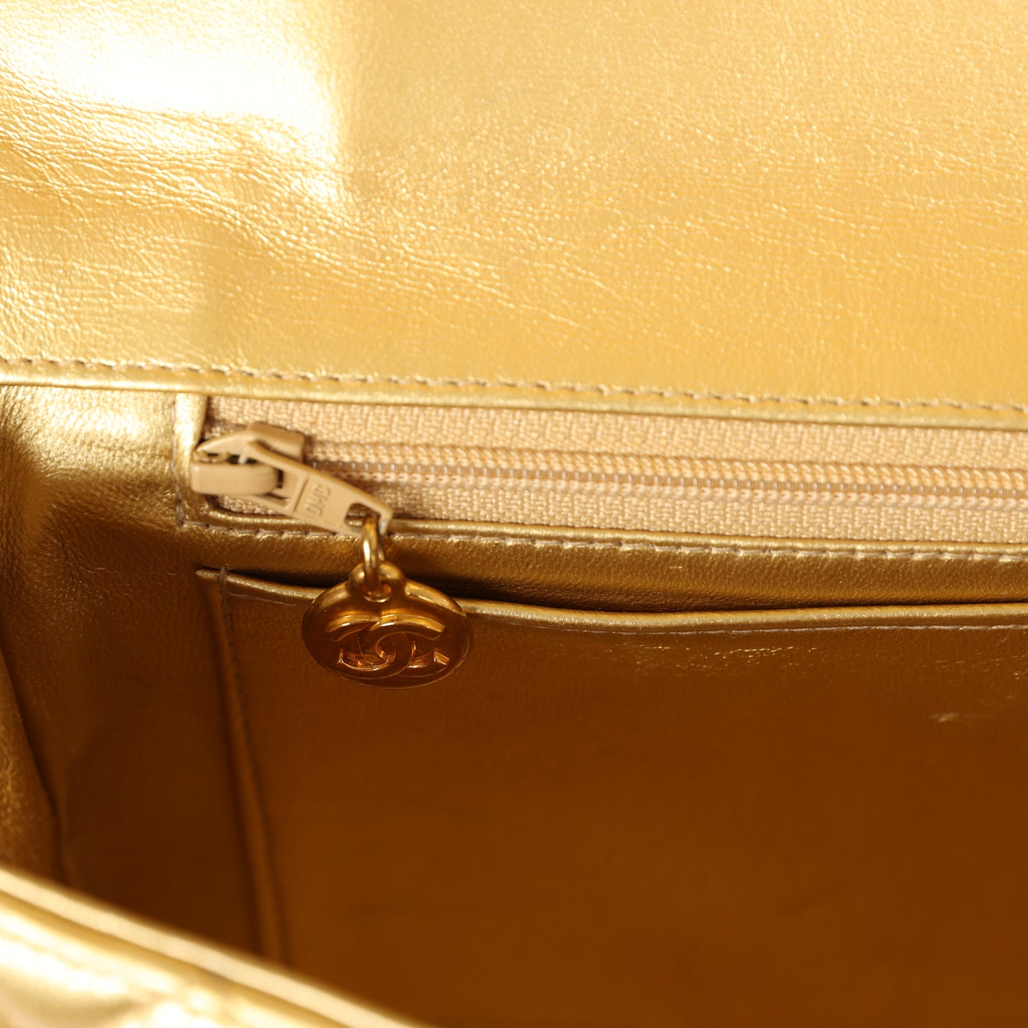 Chanel Vintage Kelly Parent and Child Flap Bag Set Gold Metallic Lambskin Gold Hardware