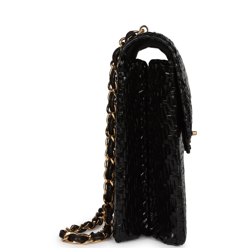 Chanel Vintage Flap Bag Black Wicker Gold Hardware
