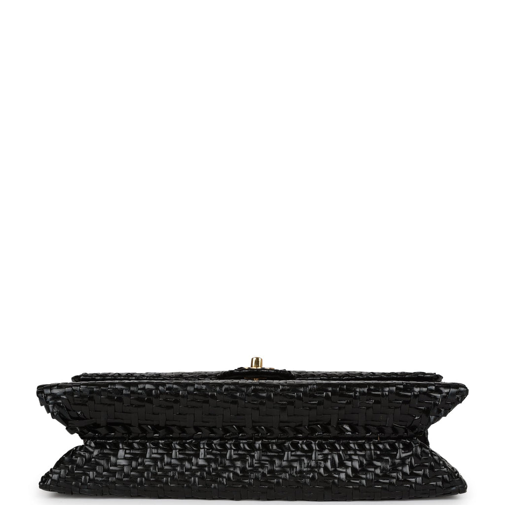 Chanel Vintage Flap Bag Black Wicker Gold Hardware