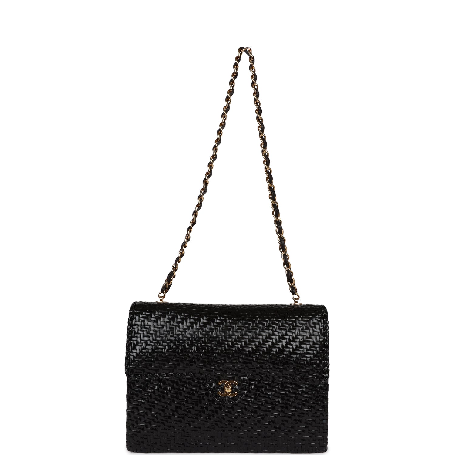 Chanel Vintage Flap Bag Black Wicker Gold Hardware