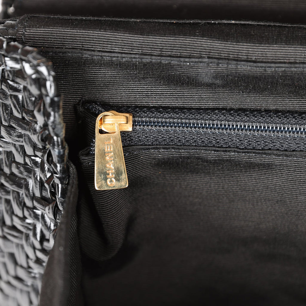 Chanel Vintage Flap Bag Black Wicker Gold Hardware