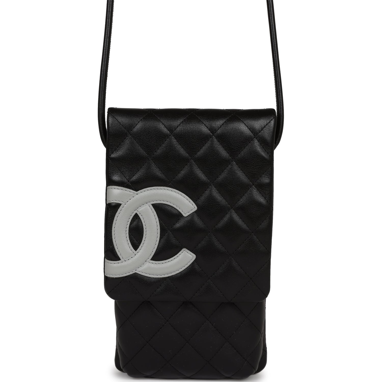 Chanel Vintage Cambon Messenger Crossbody Black and Grey Calfskin Silver Hardware