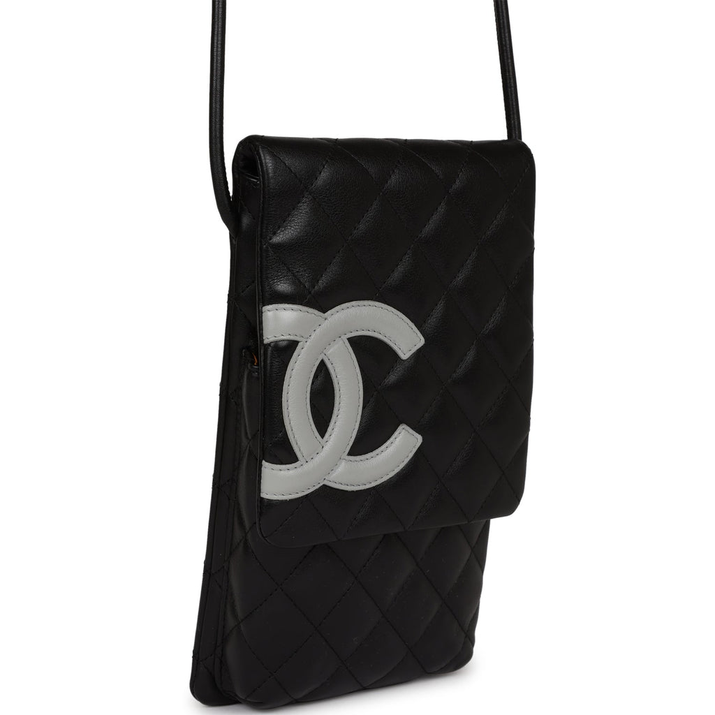 Chanel Vintage Cambon Messenger Crossbody Black and Grey Calfskin Silver Hardware