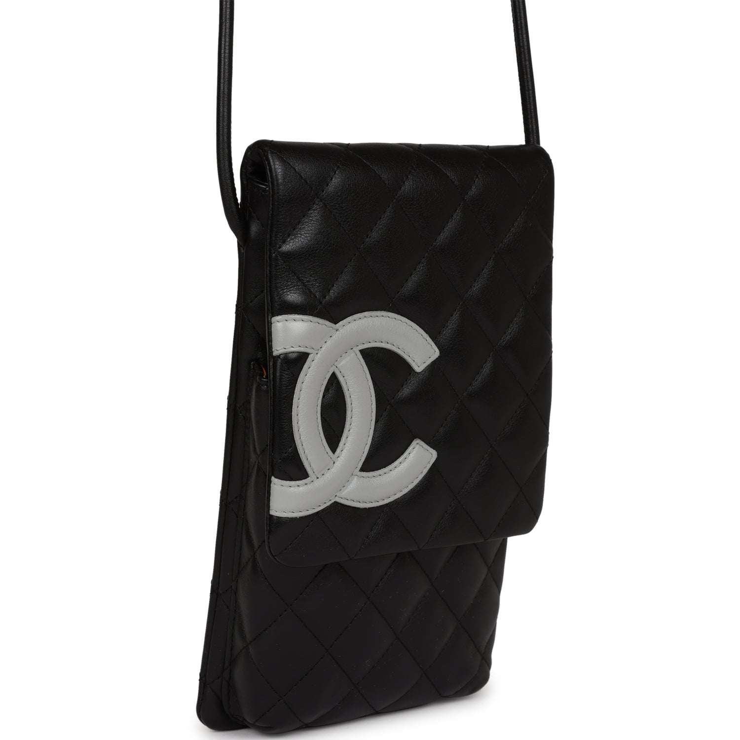 Chanel Vintage Cambon Messenger Crossbody Black and Grey Calfskin Silver Hardware