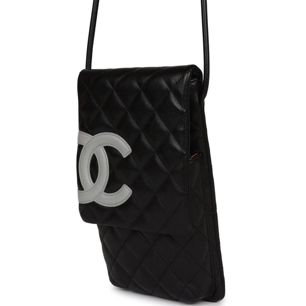 Chanel Vintage Cambon Messenger Crossbody Black and Grey Calfskin Silver Hardware