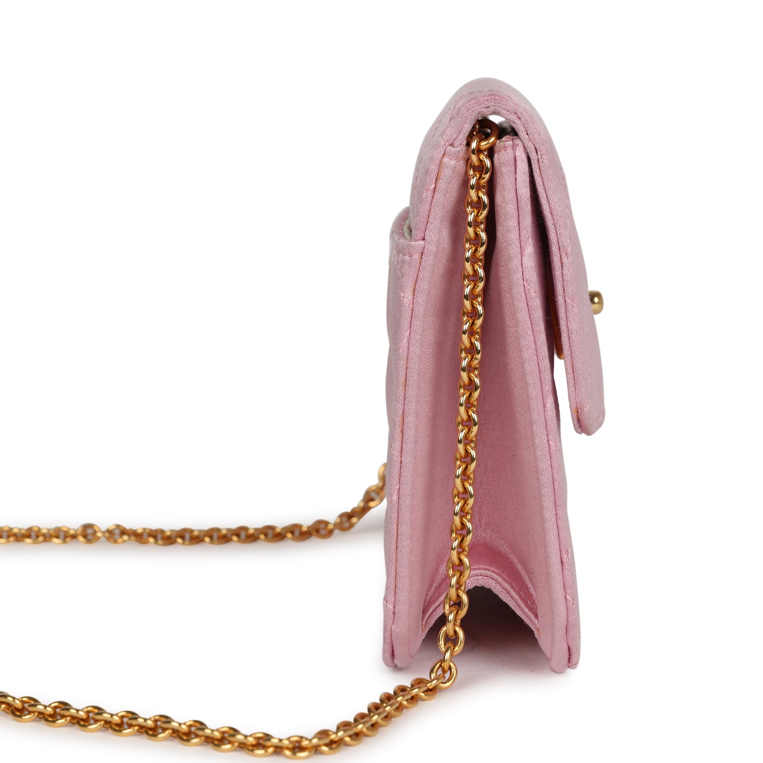 Chanel Vintage Mini Straight Flap Bag Pink Satin Gold Hardware