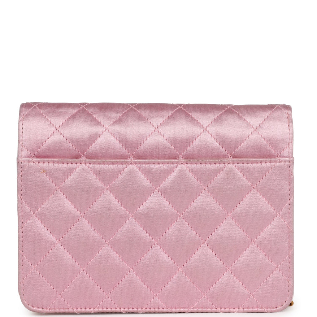 Chanel Vintage Mini Straight Flap Bag Pink Satin Gold Hardware