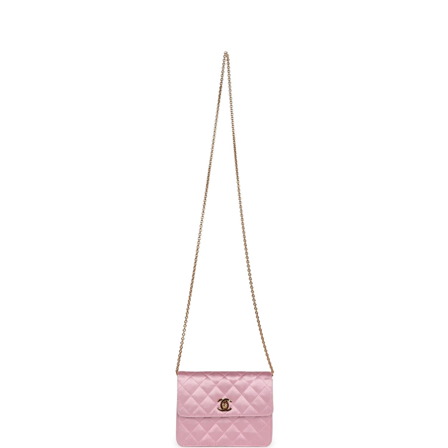 Chanel Vintage Mini Straight Flap Bag Pink Satin Gold Hardware