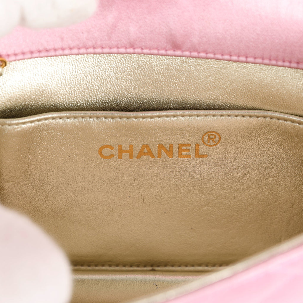 Chanel Vintage Mini Straight Flap Bag Pink Satin Gold Hardware