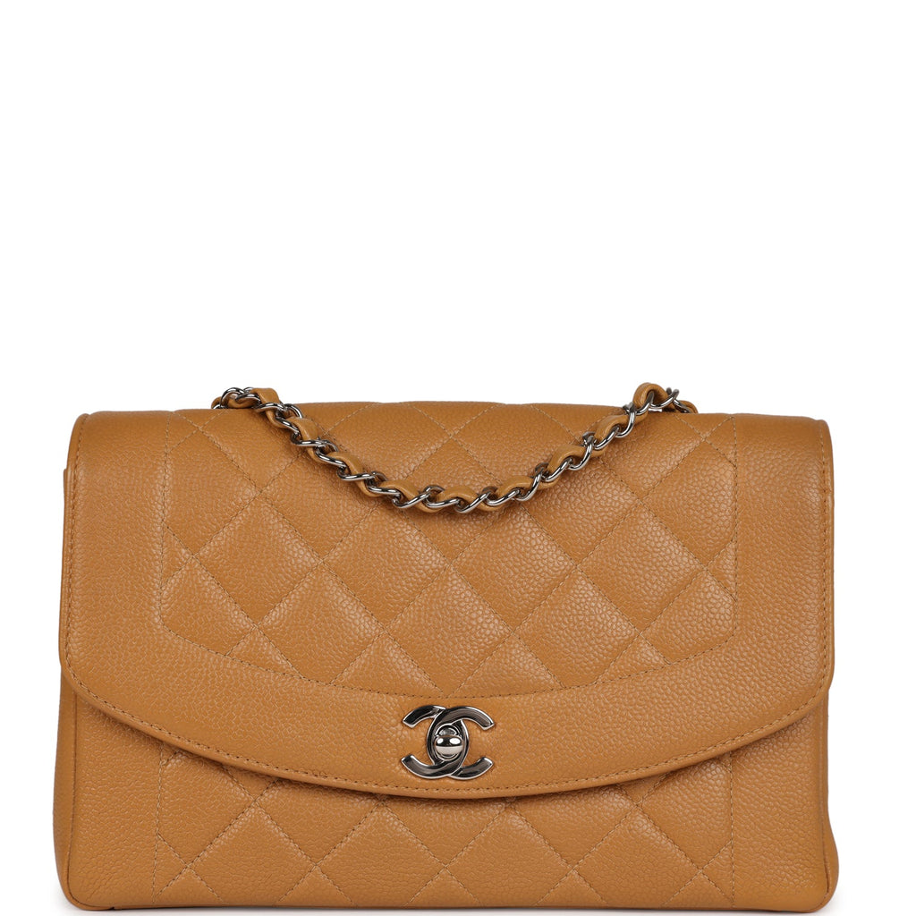 Chanel Vintage Medium Diana Flap Bag Dark Beige Caviar Silver Hardware