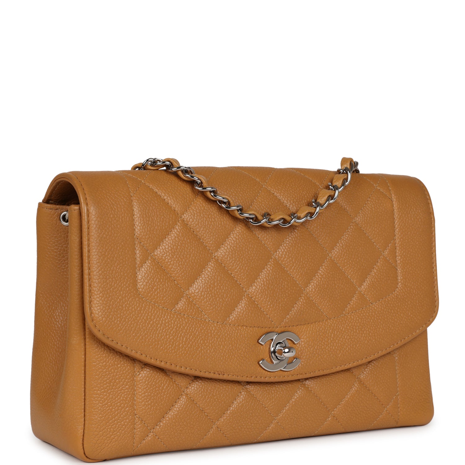 Chanel Vintage Medium Diana Flap Bag Dark Beige Caviar Silver Hardware