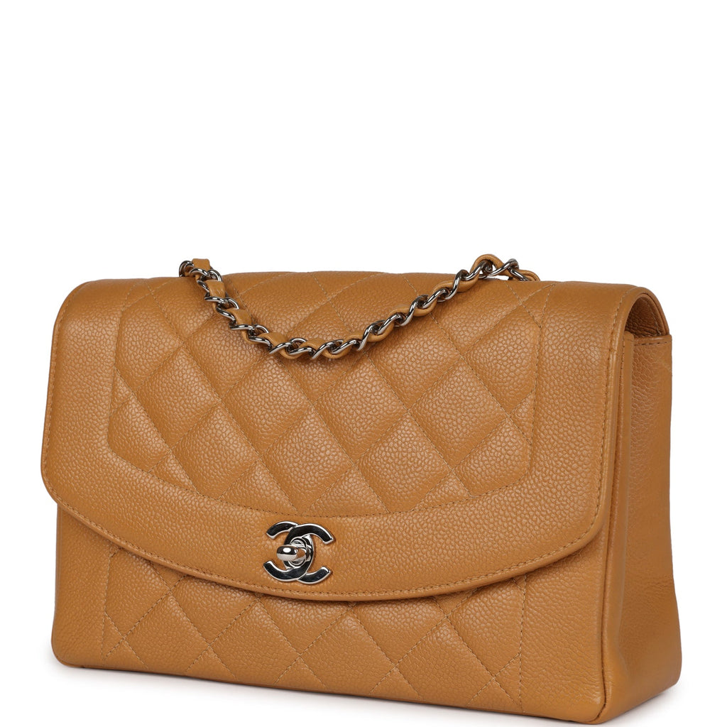 Chanel Vintage Medium Diana Flap Bag Dark Beige Caviar Silver Hardware