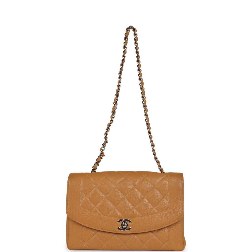 Chanel Vintage Medium Diana Flap Bag Dark Beige Caviar Silver Hardware