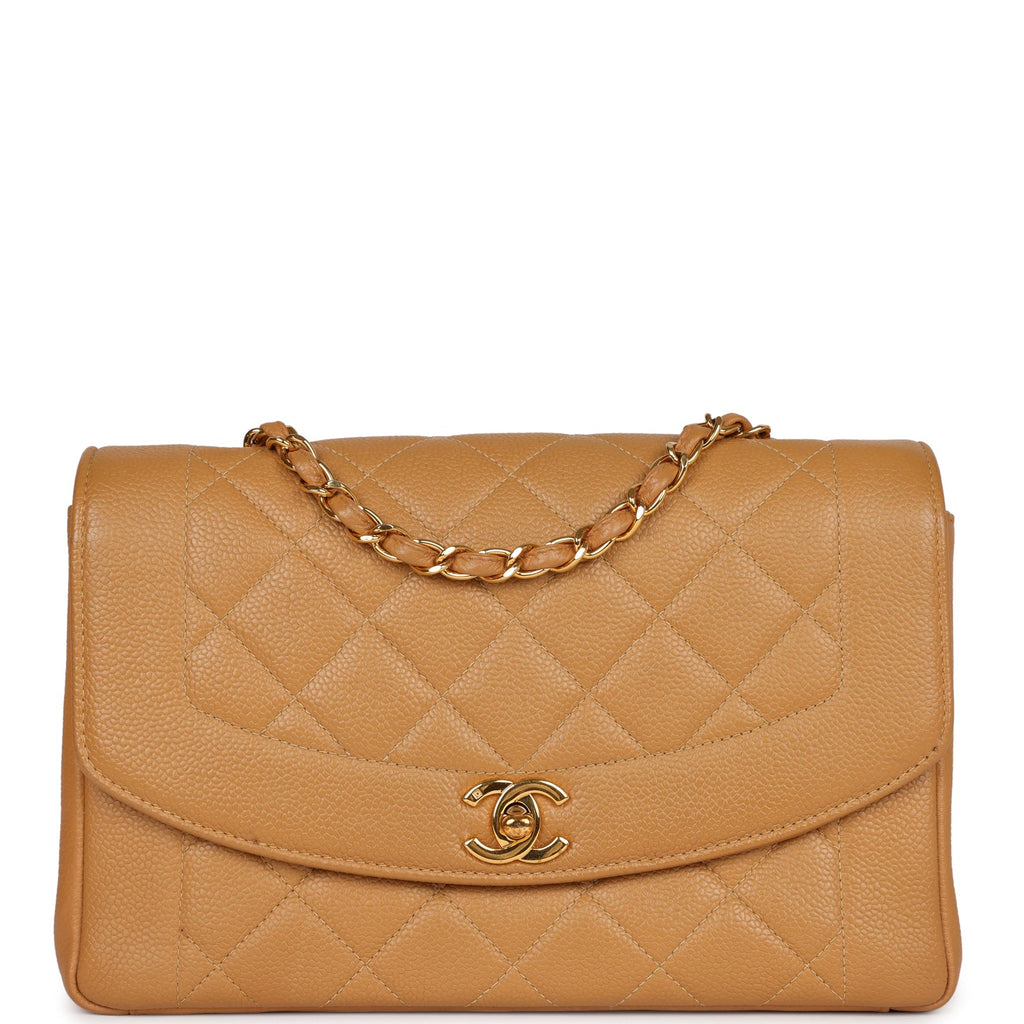 Chanel Vintage Medium Diana Flap Bag Dark Beige Caviar Gold Hardware