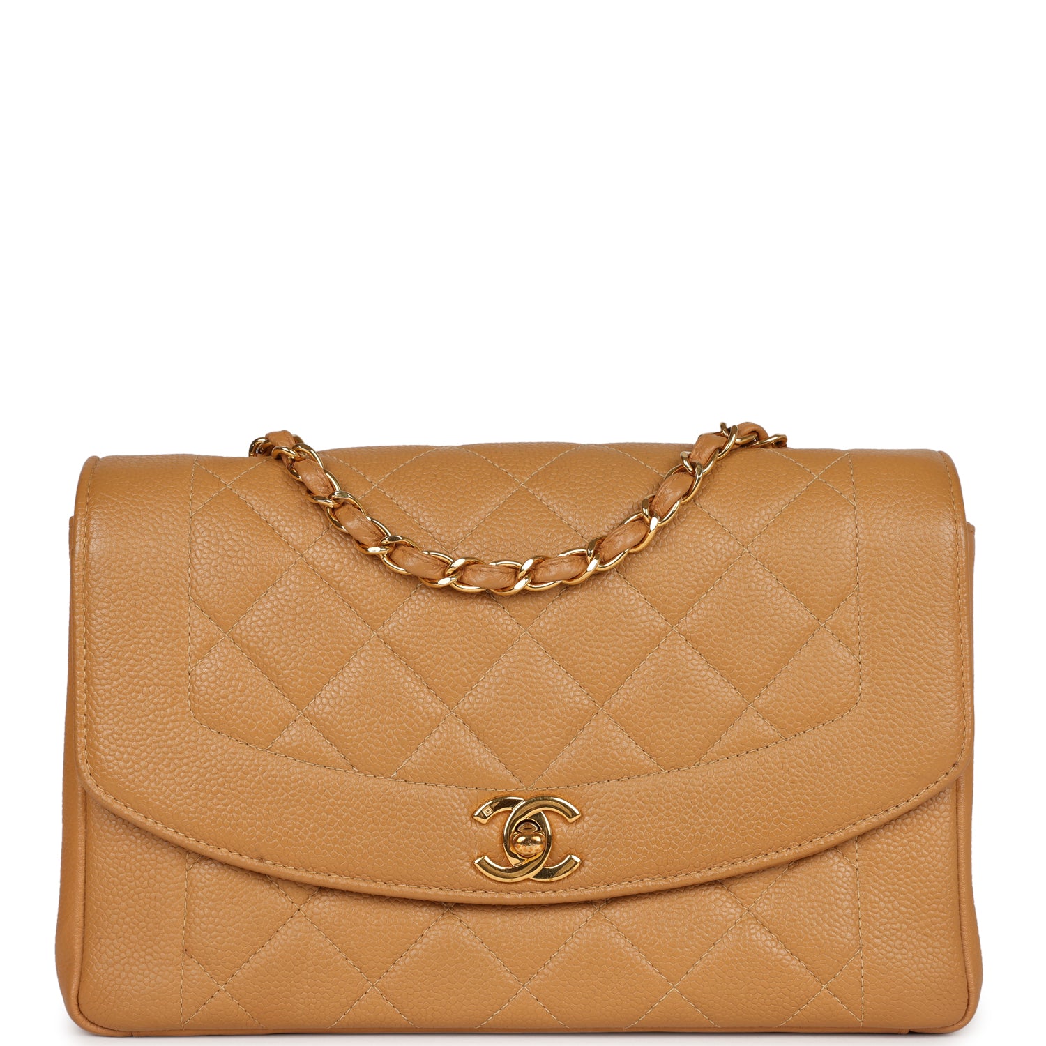 Chanel Vintage Medium Diana Flap Bag Dark Beige Caviar Gold Hardware