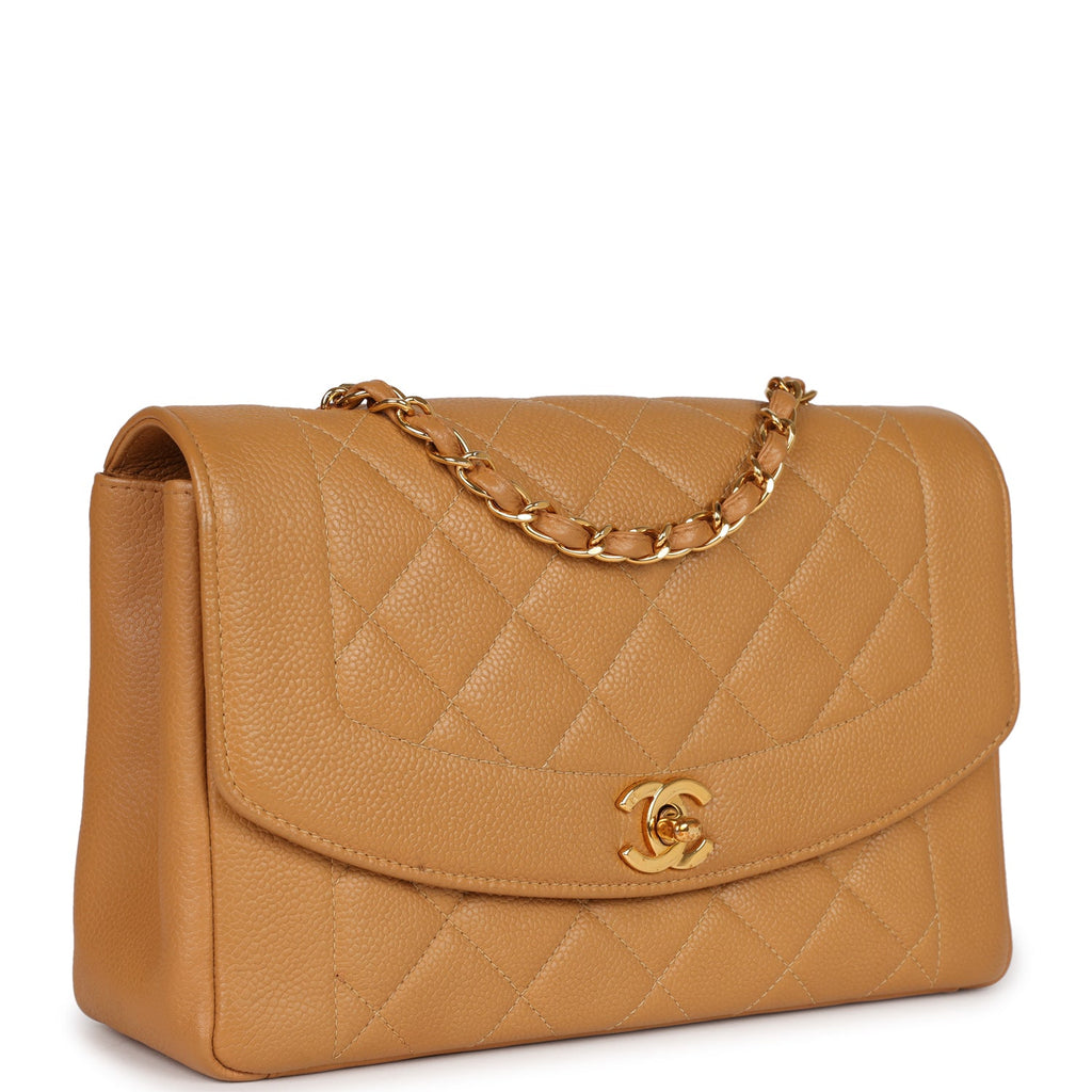 Chanel Vintage Medium Diana Flap Bag Dark Beige Caviar Gold Hardware