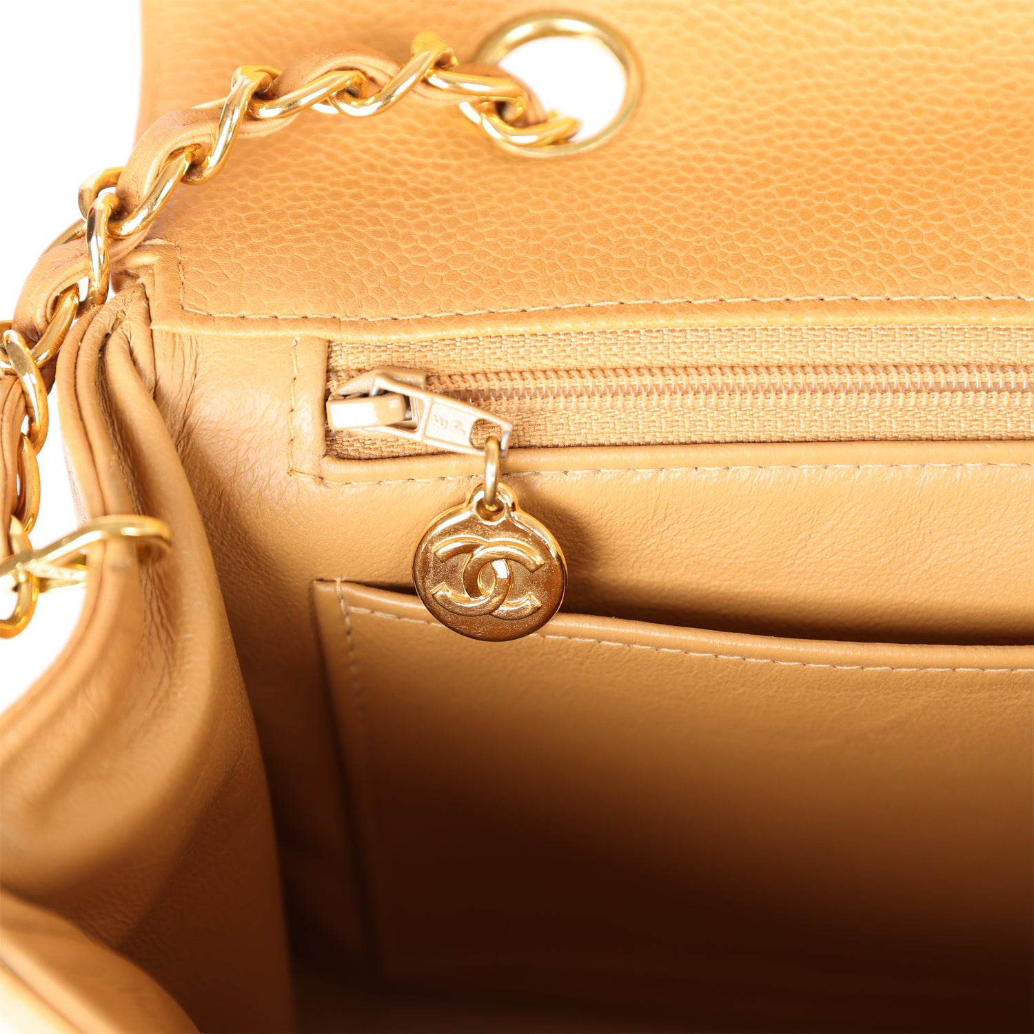 Chanel Vintage Medium Diana Flap Bag Dark Beige Caviar Gold Hardware