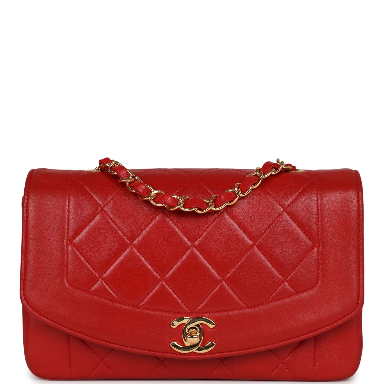 Chanel Vintage Small Diana Flap Bag Red Lambskin Gold Hardware