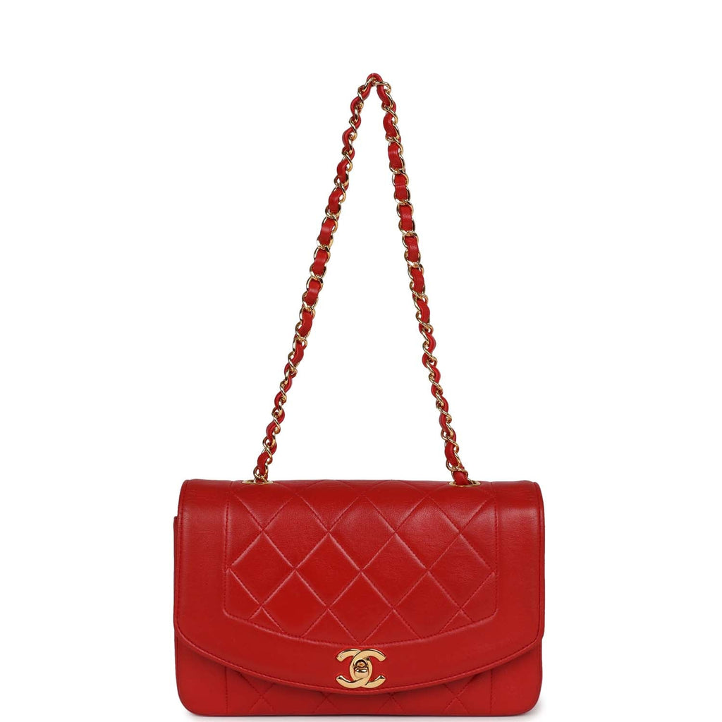 Chanel Vintage Small Diana Flap Bag Red Lambskin Gold Hardware