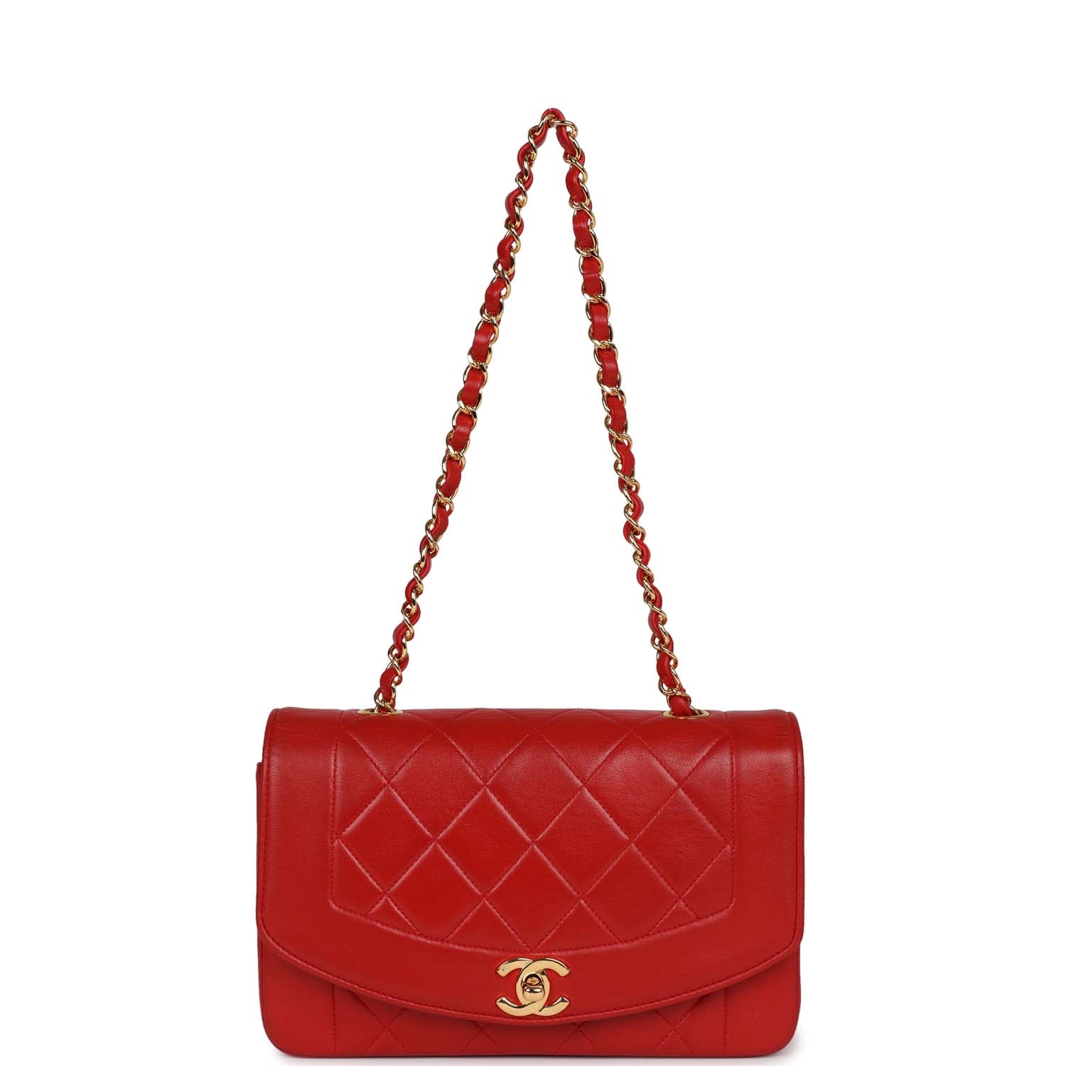 Chanel Vintage Small Diana Flap Bag Red Lambskin Gold Hardware