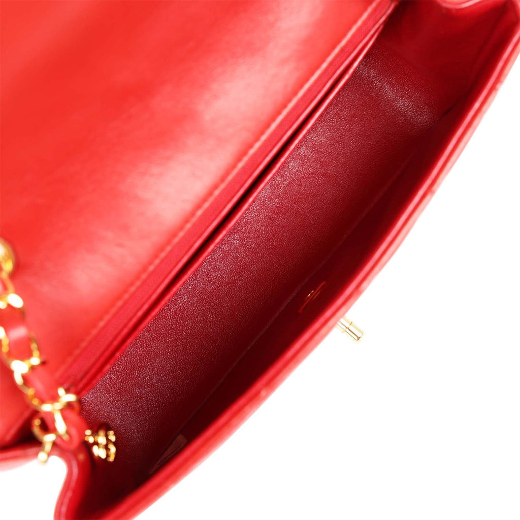 Chanel Vintage Small Diana Flap Bag Red Lambskin Gold Hardware