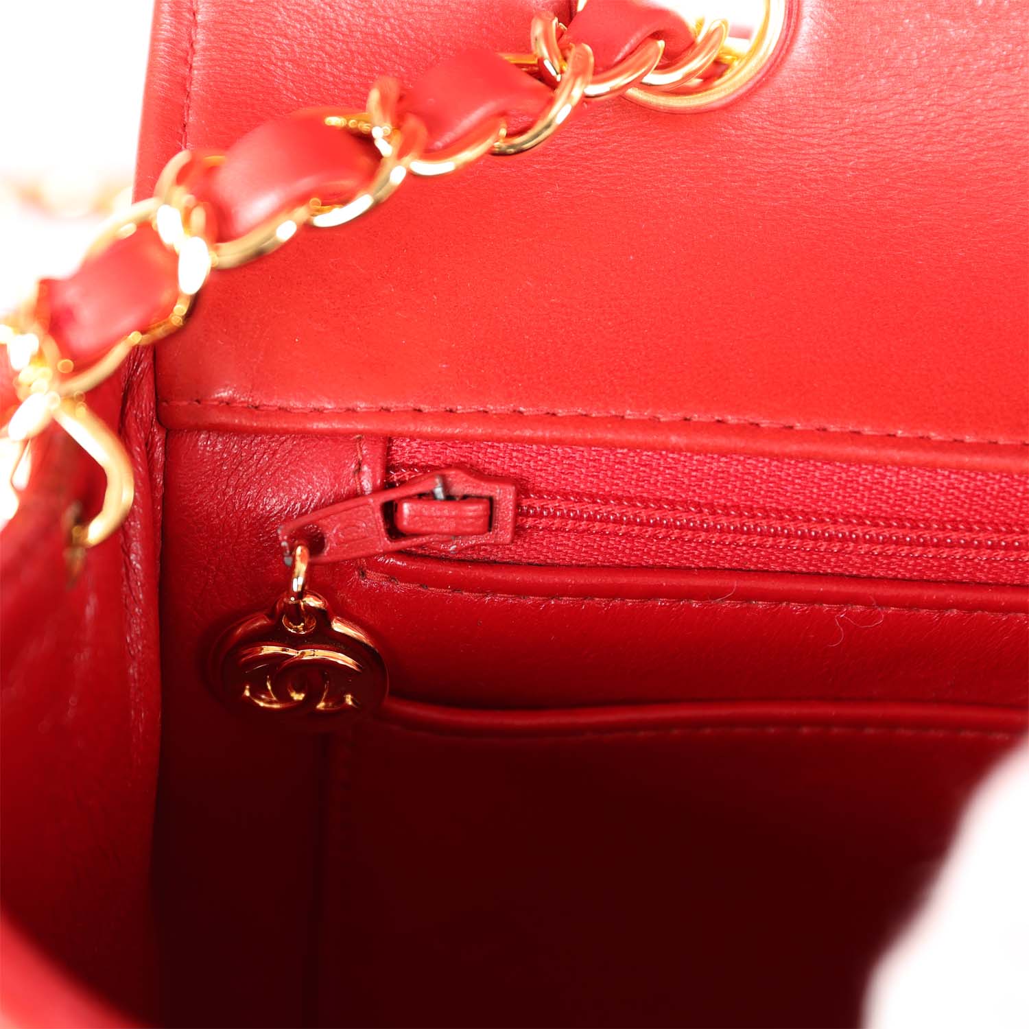 Chanel Vintage Small Diana Flap Bag Red Lambskin Gold Hardware