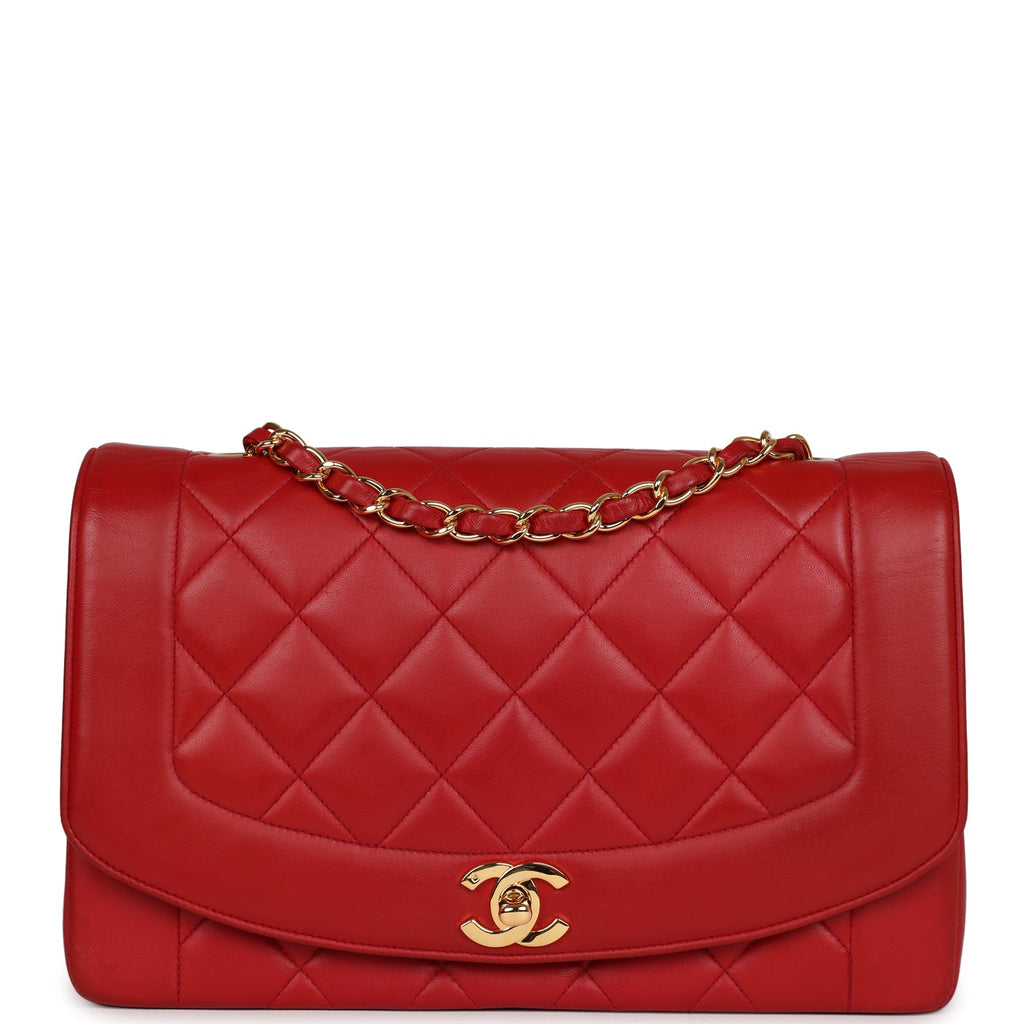 Chanel Vintage Small Diana Flap Bag Red Lambskin Gold Hardware