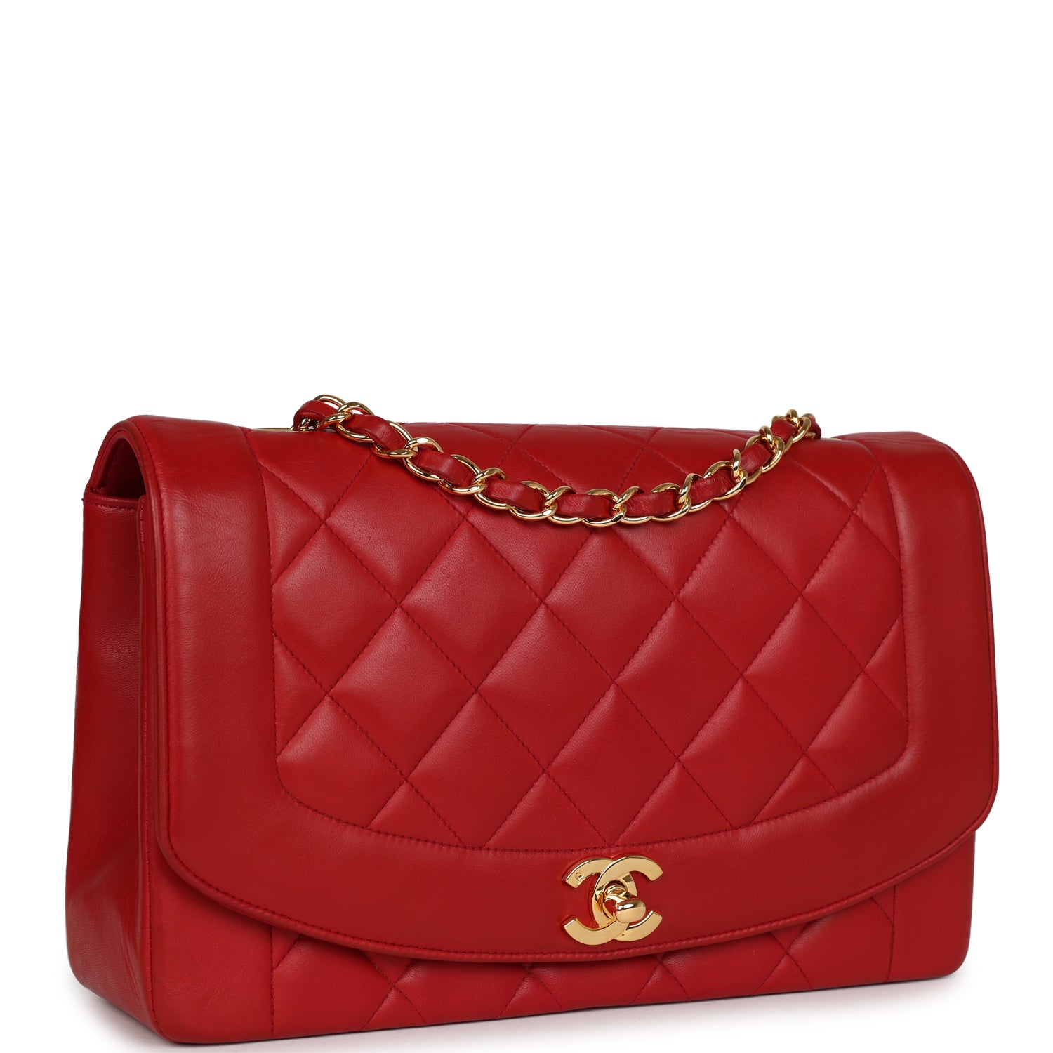 Chanel Vintage Small Diana Flap Bag Red Lambskin Gold Hardware