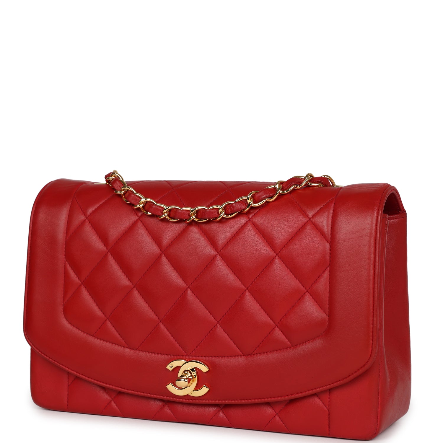 Chanel Vintage Small Diana Flap Bag Red Lambskin Gold Hardware