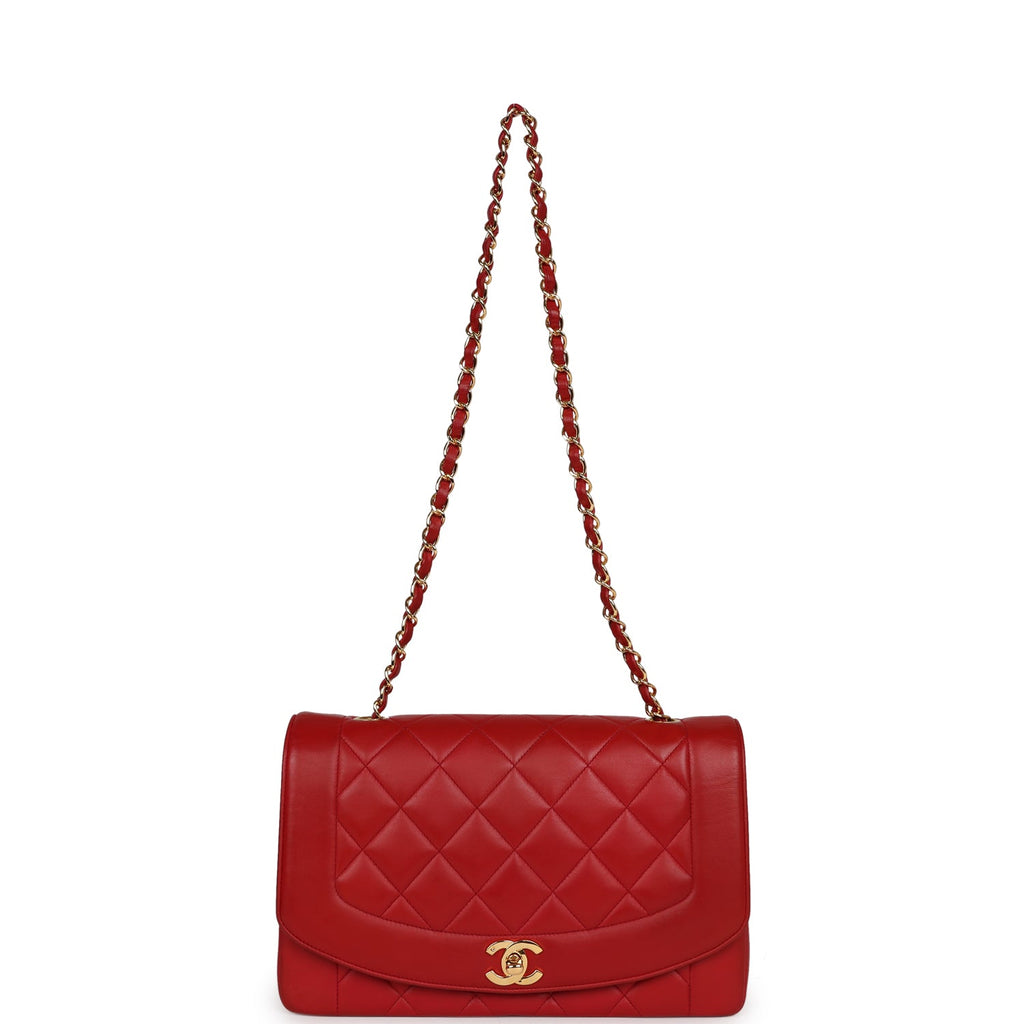 Chanel Vintage Small Diana Flap Bag Red Lambskin Gold Hardware