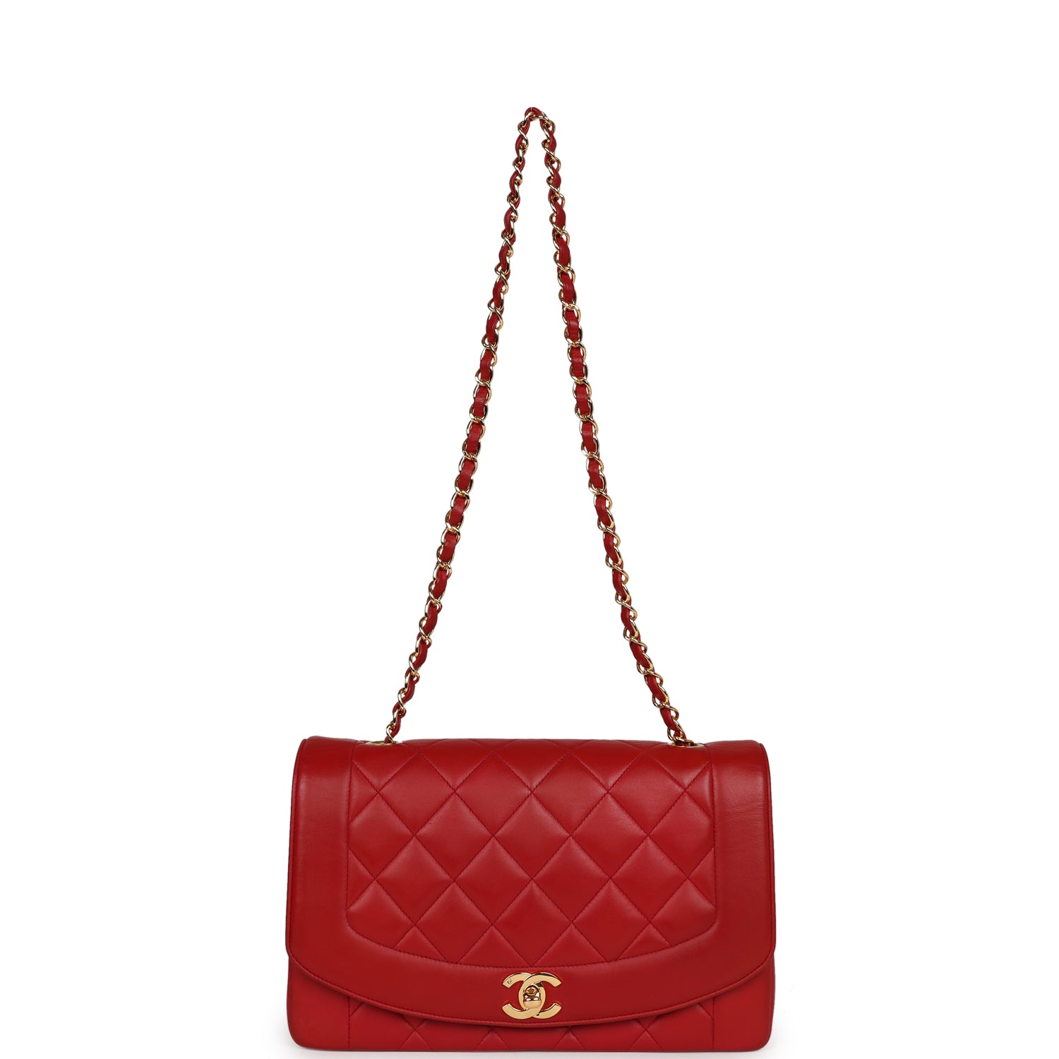 Chanel Vintage Small Diana Flap Bag Red Lambskin Gold Hardware