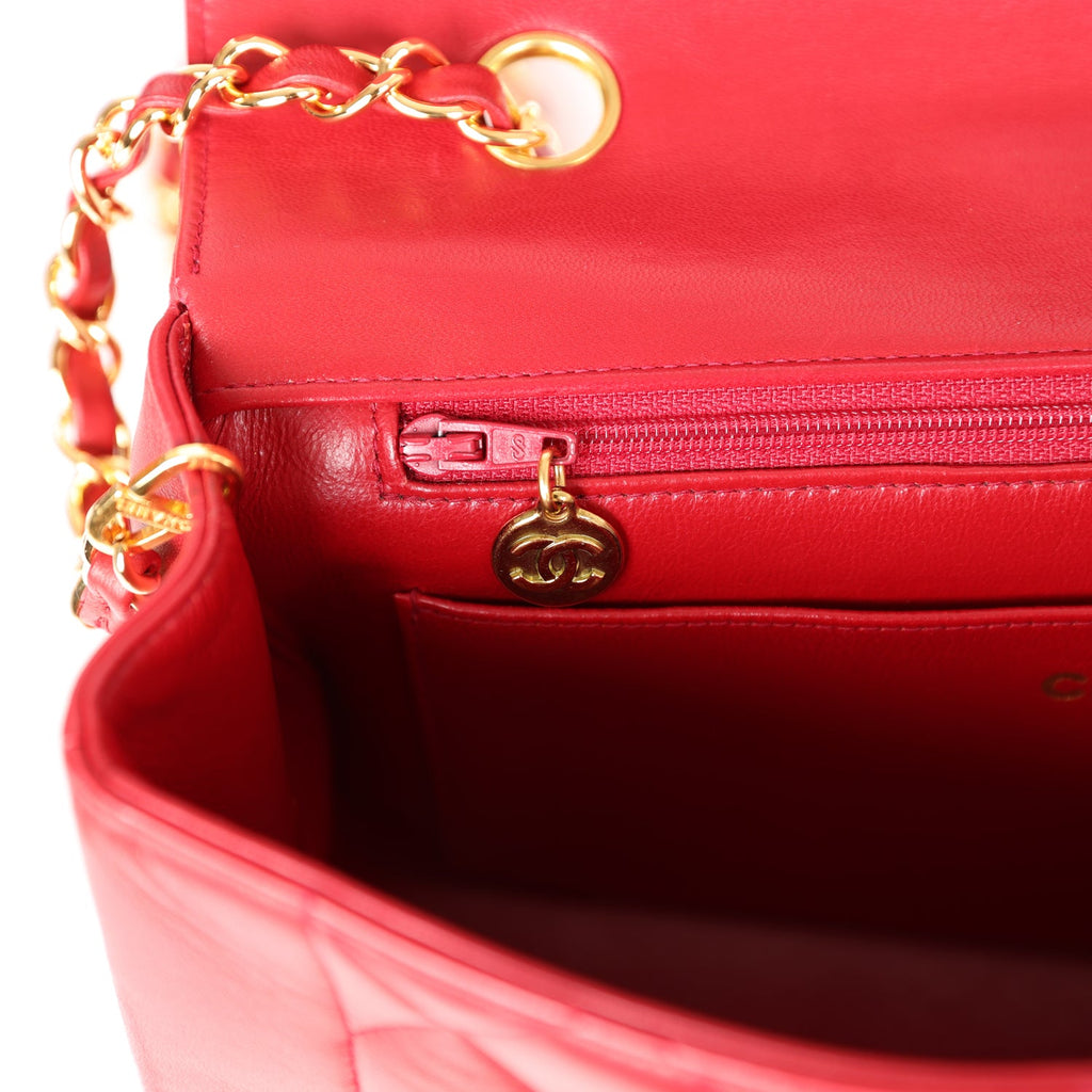 Chanel Vintage Small Diana Flap Bag Red Lambskin Gold Hardware