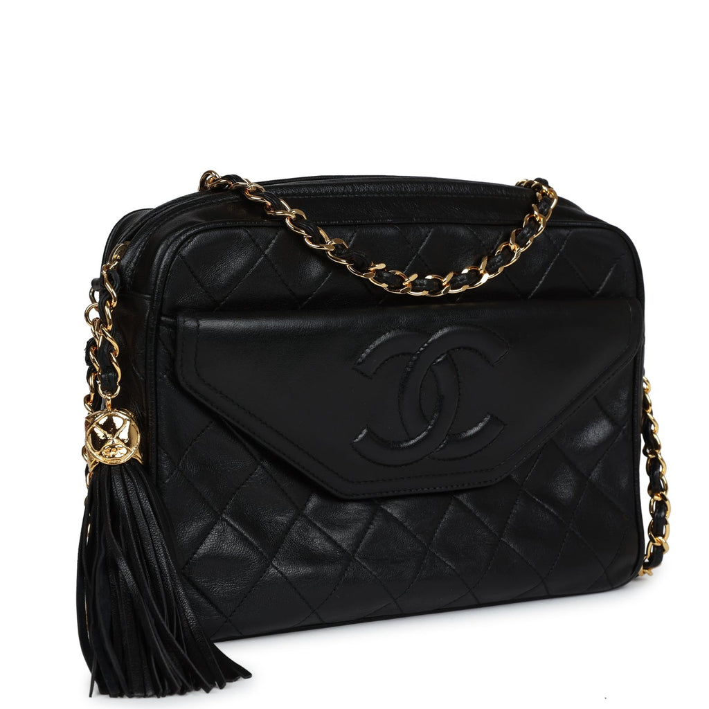 Chanel Vintage Quilted Front Pocket Camera Bag Black Lambskin Gold Hardware