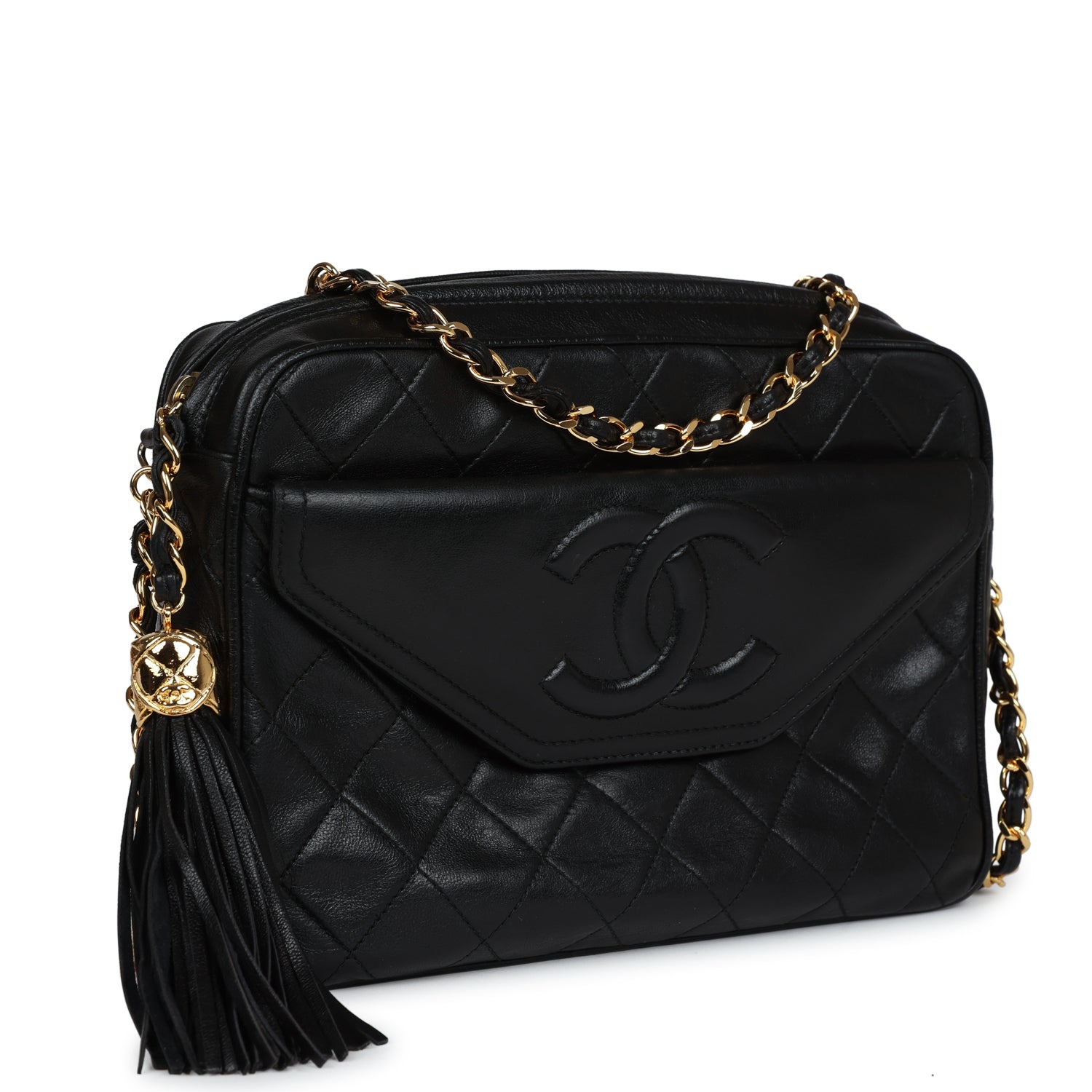 Chanel Vintage Quilted Front Pocket Camera Bag Black Lambskin Gold Hardware