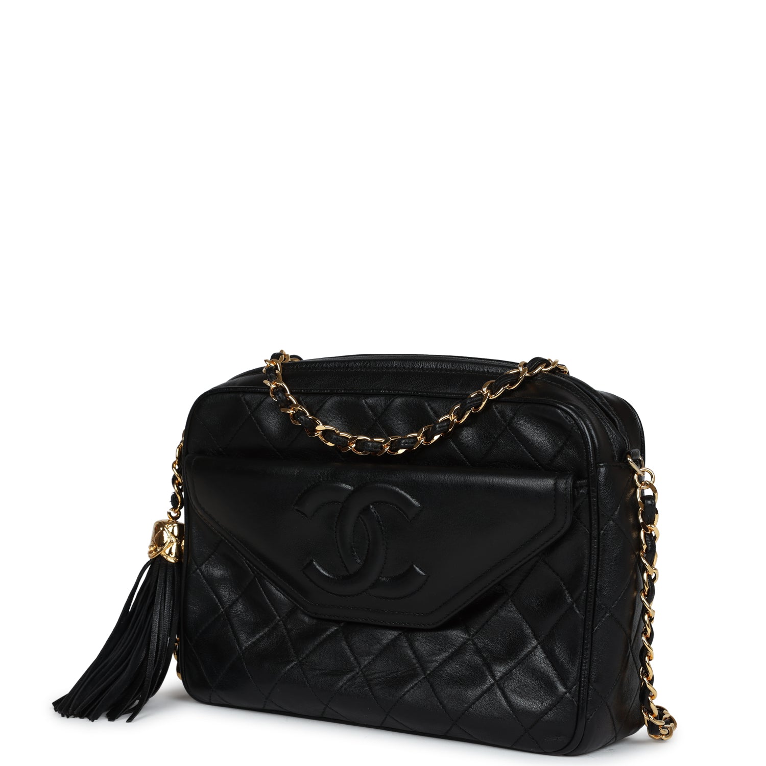 Chanel Vintage Quilted Front Pocket Camera Bag Black Lambskin Gold Hardware