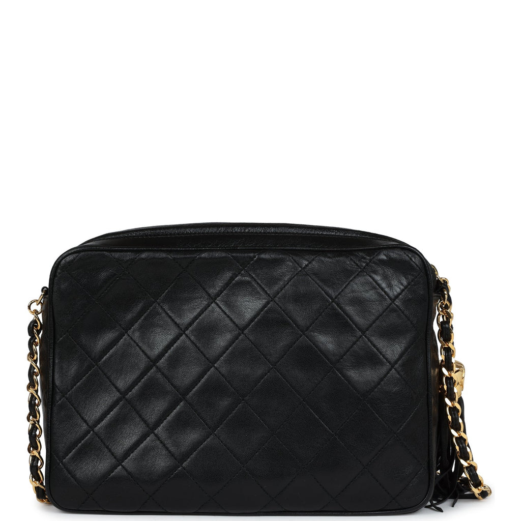 Chanel Vintage Quilted Front Pocket Camera Bag Black Lambskin Gold Hardware