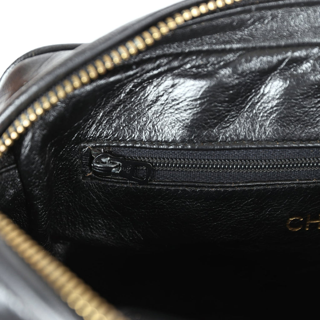 Chanel Vintage Quilted Front Pocket Camera Bag Black Lambskin Gold Hardware