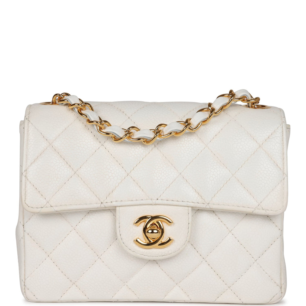 Chanel Vintage Mini Square Flap White Caviar Gold Hardware