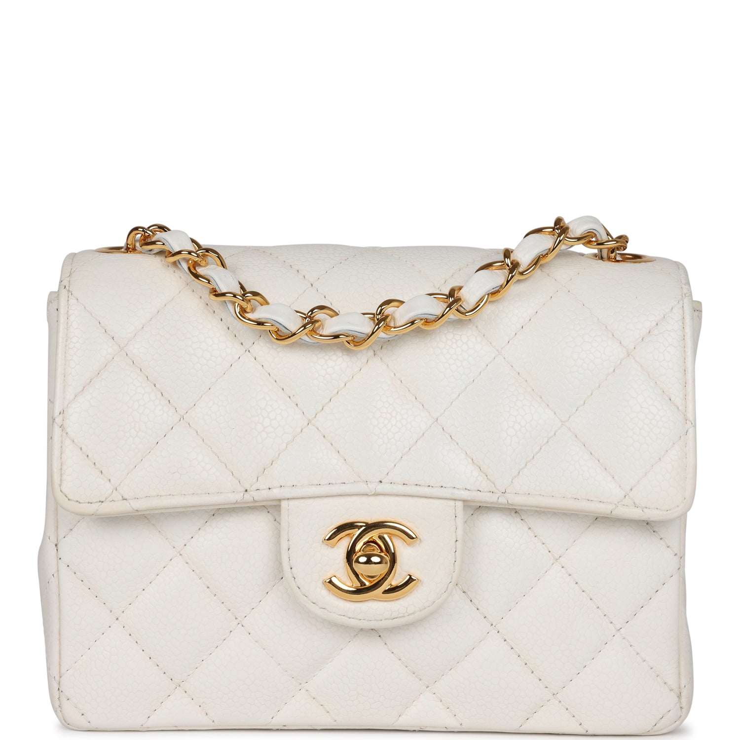Chanel Vintage Mini Square Flap White Caviar Gold Hardware