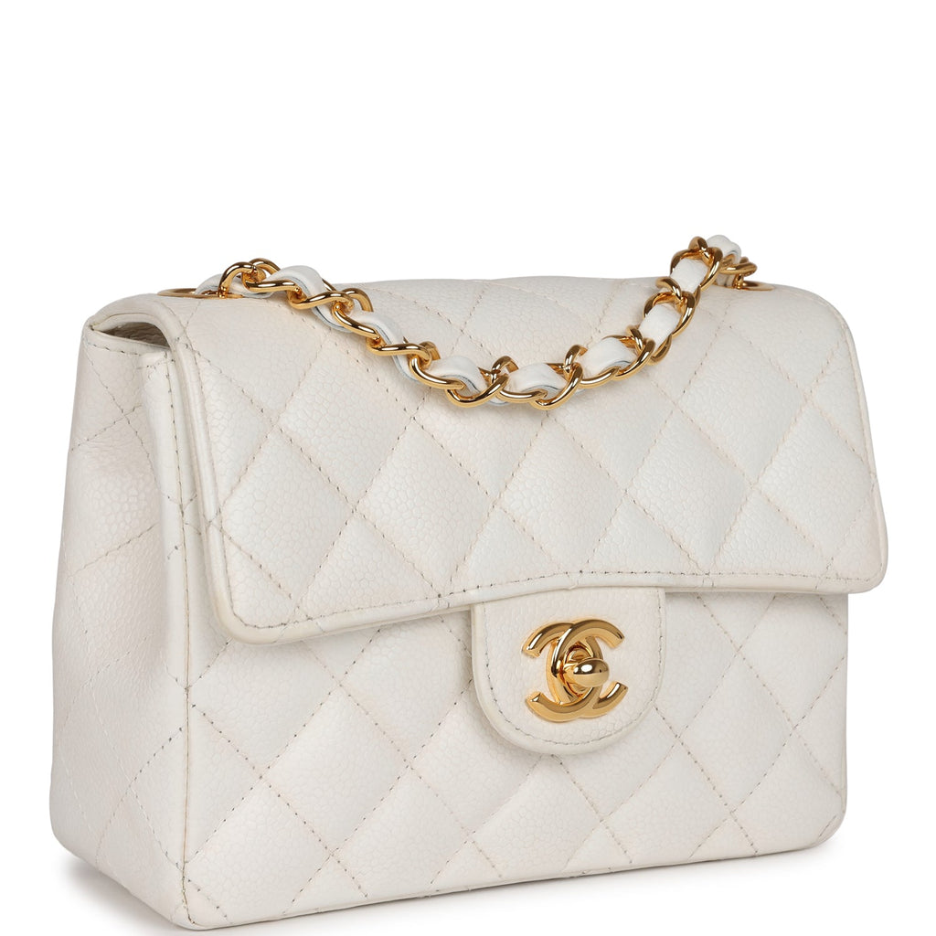 Chanel Vintage Mini Square Flap White Caviar Gold Hardware