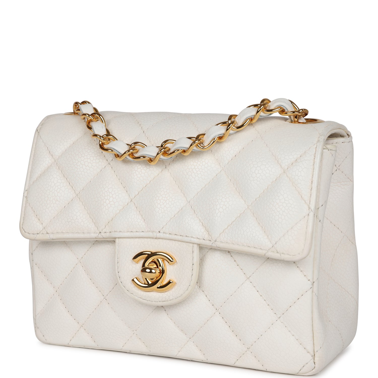 Chanel Vintage Mini Square Flap White Caviar Gold Hardware