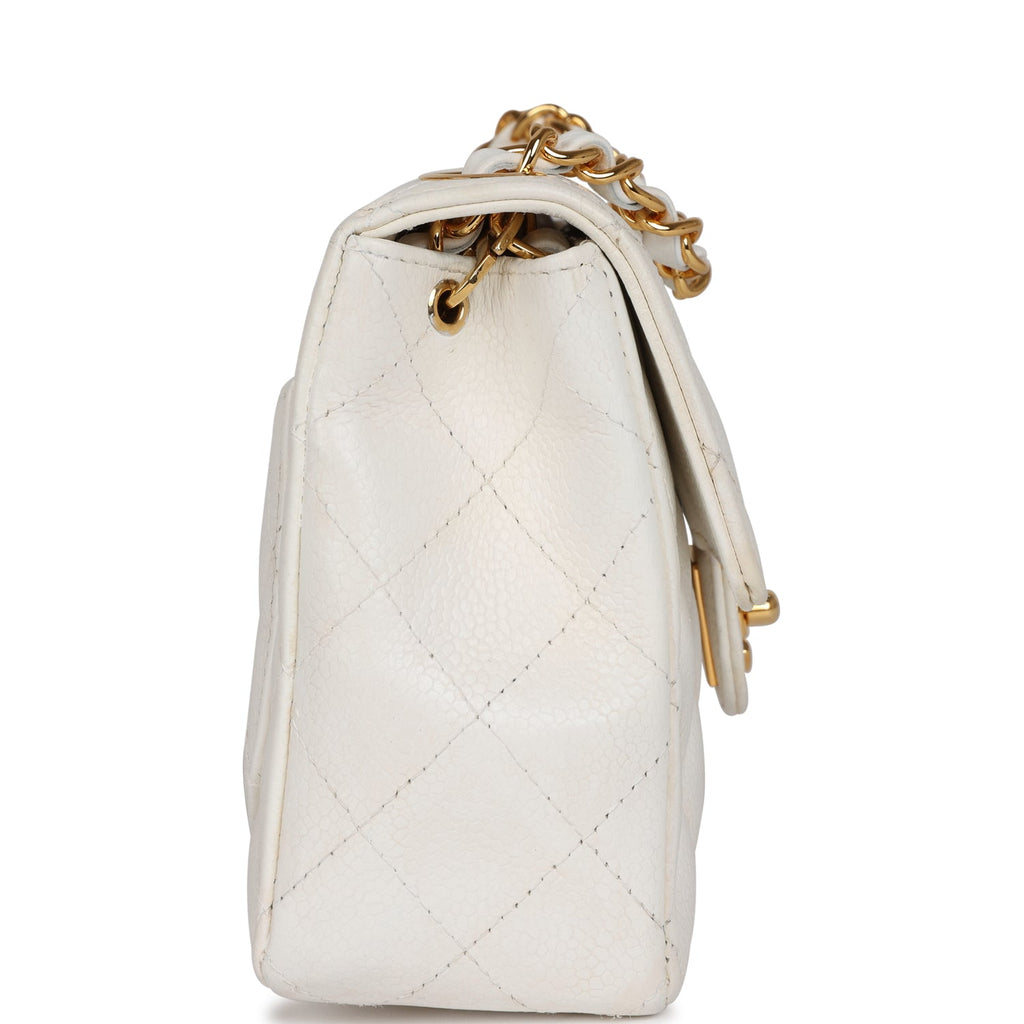 Chanel Vintage Mini Square Flap White Caviar Gold Hardware