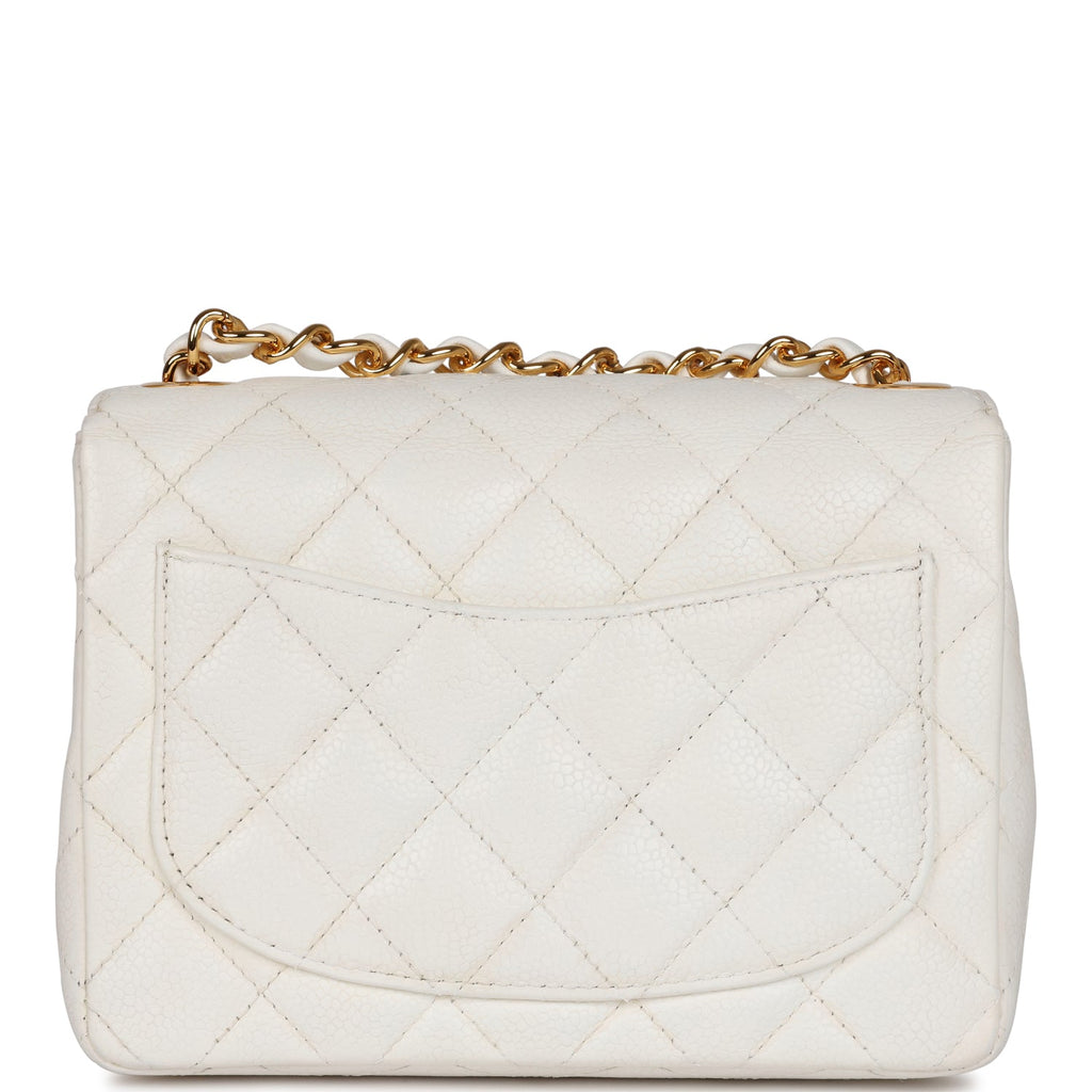 Chanel Vintage Mini Square Flap White Caviar Gold Hardware