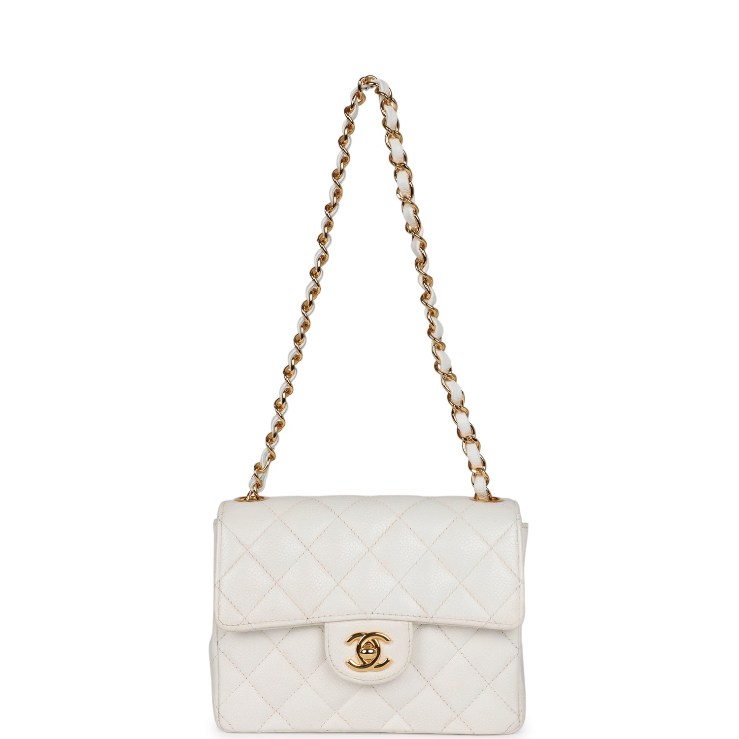 Chanel Vintage Mini Square Flap White Caviar Gold Hardware