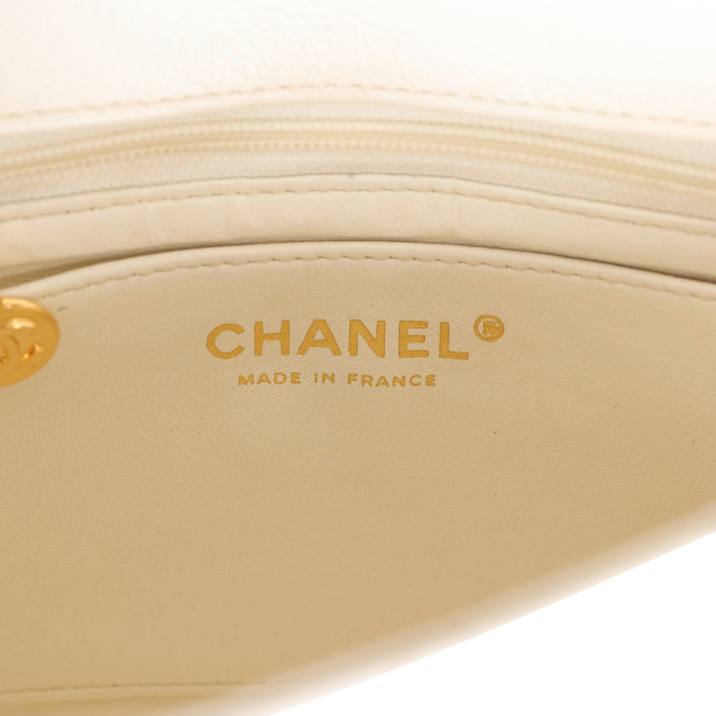 Chanel Vintage Mini Square Flap White Caviar Gold Hardware