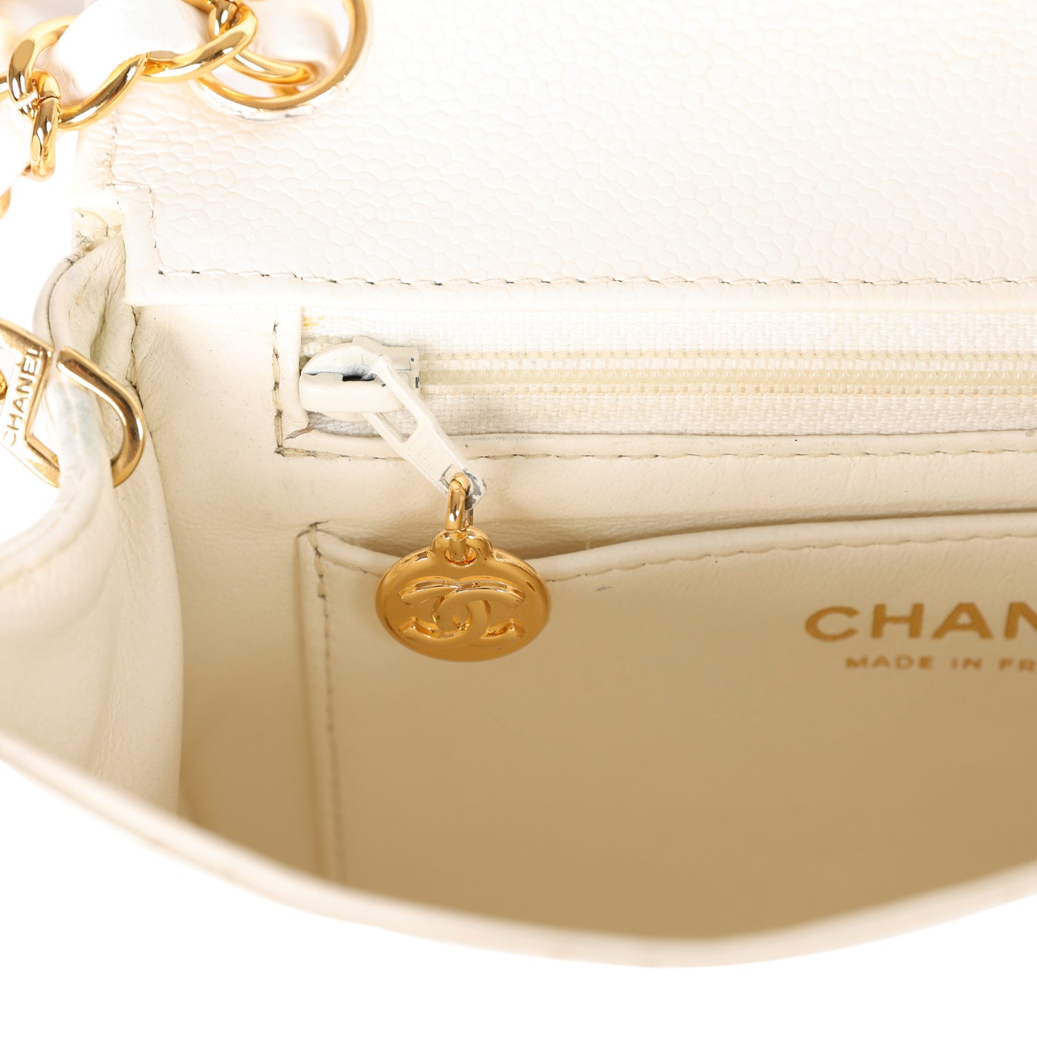 Chanel Vintage Mini Square Flap White Caviar Gold Hardware